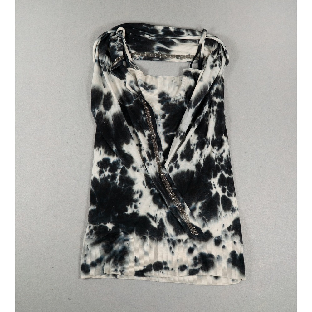 Vertigo Womens Silk Knit Tie Dye Cowl Neck Metallic Trim Tank Top Black White M
